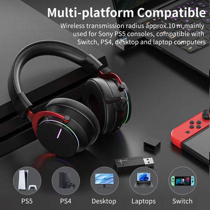 5.8G Wireless Dynamic RGB Gaming Headset 7.1 Surround Sound HD Mic - Dude Essentials