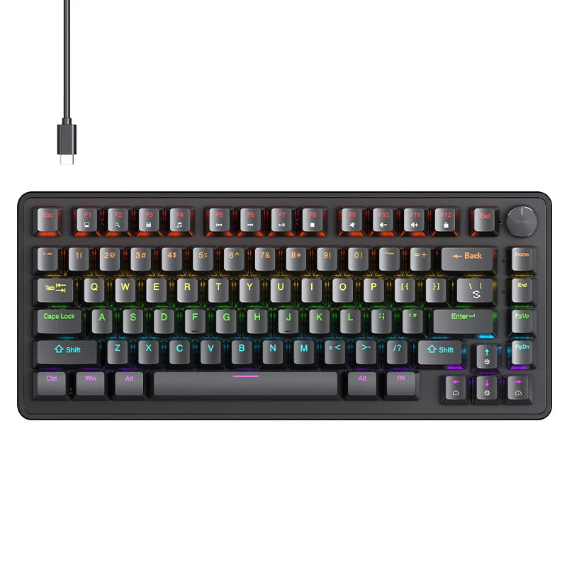 75% Mechanical Keyboard Wired with Media Knob, APAYADO Black Gaming Keyboard - Dude Essentials
