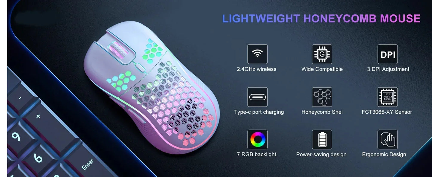 2.4G Wireless Gaming Mouse RGB Lighting Charging Mouse - Dude Essentials