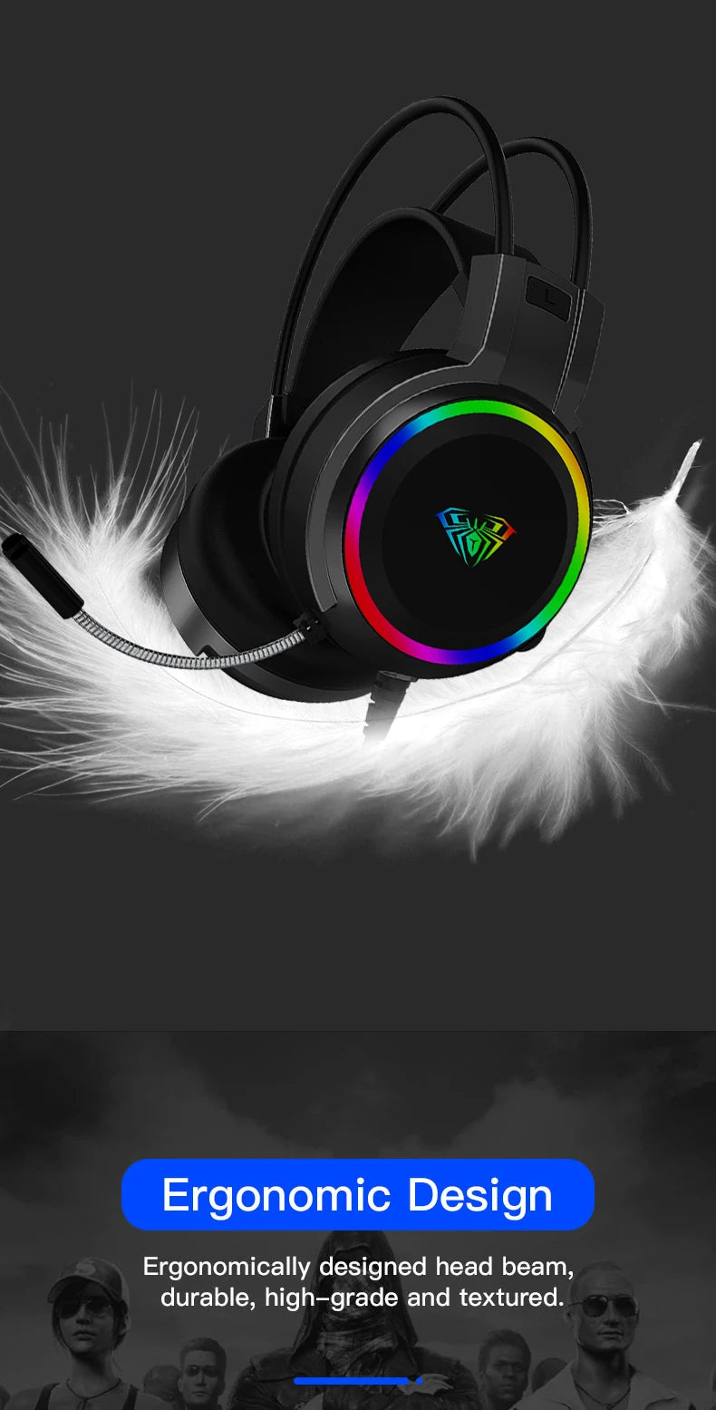AULA S608 Wired Gaming Computer Headset USB/3.5mm RGB Backlight - Dude Essentials