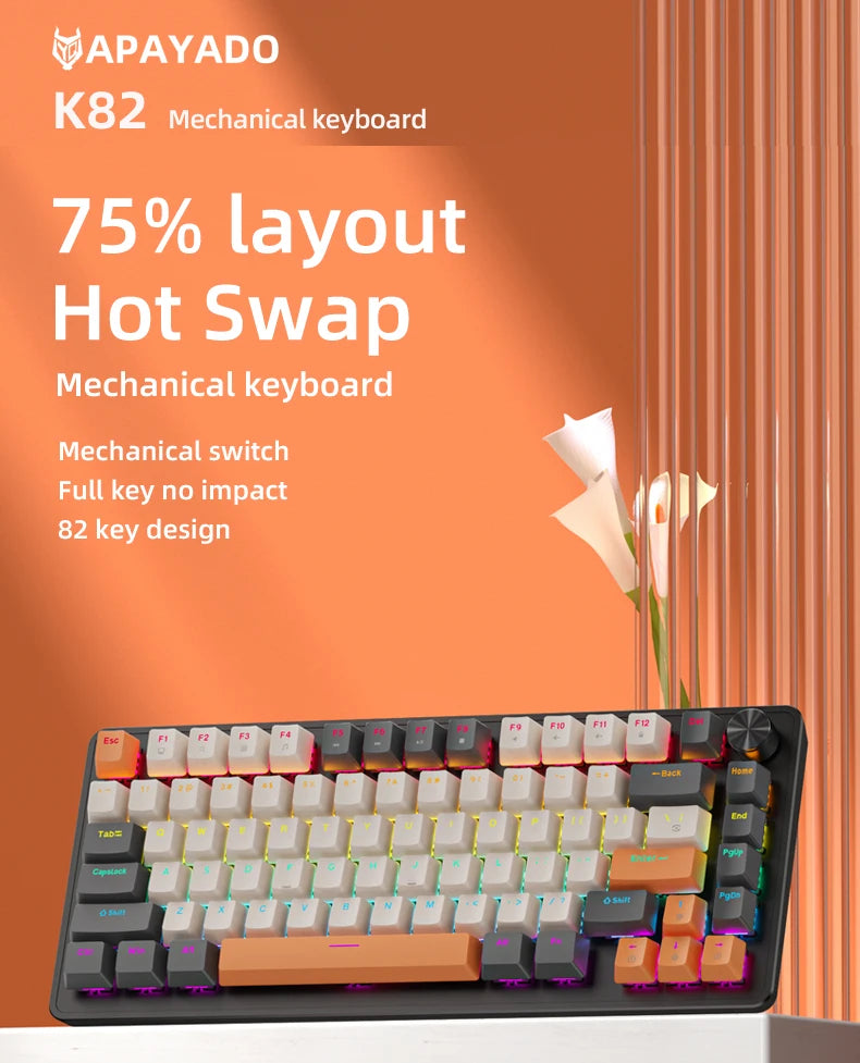 75% Mechanical Keyboard Wired with Media Knob, APAYADO Black Gaming Keyboard - Dude Essentials