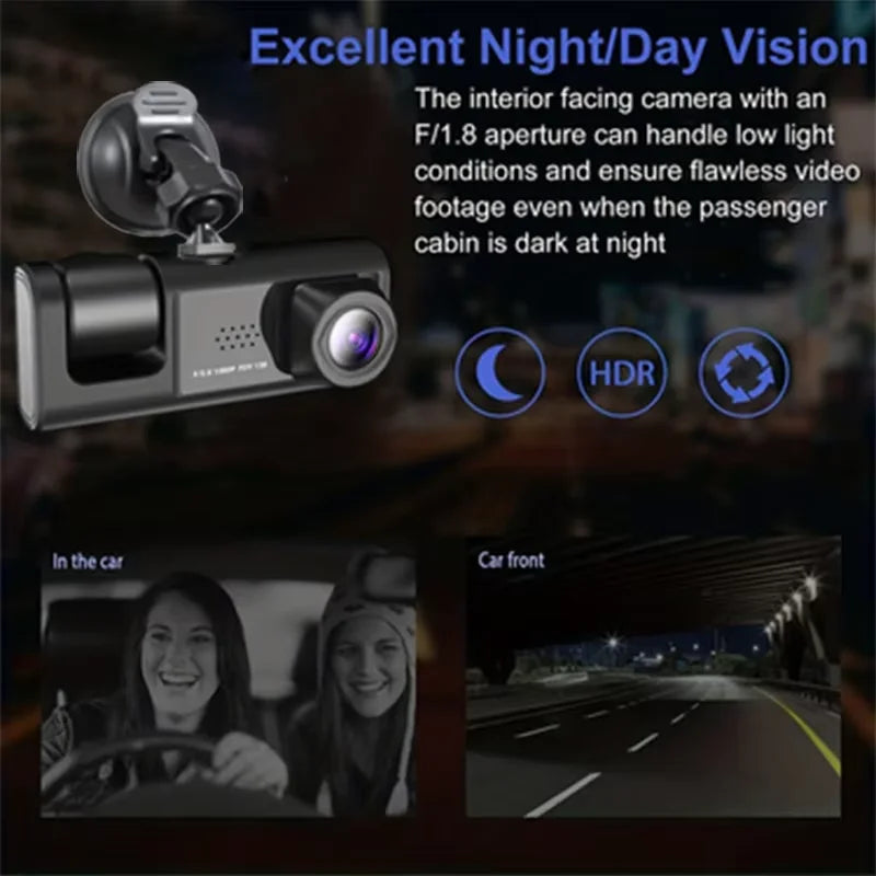 Dash Cam W/ IR Night Vision Loop Recording & 2" IPS Screen 1080P 2 Camera - Dude Essentials