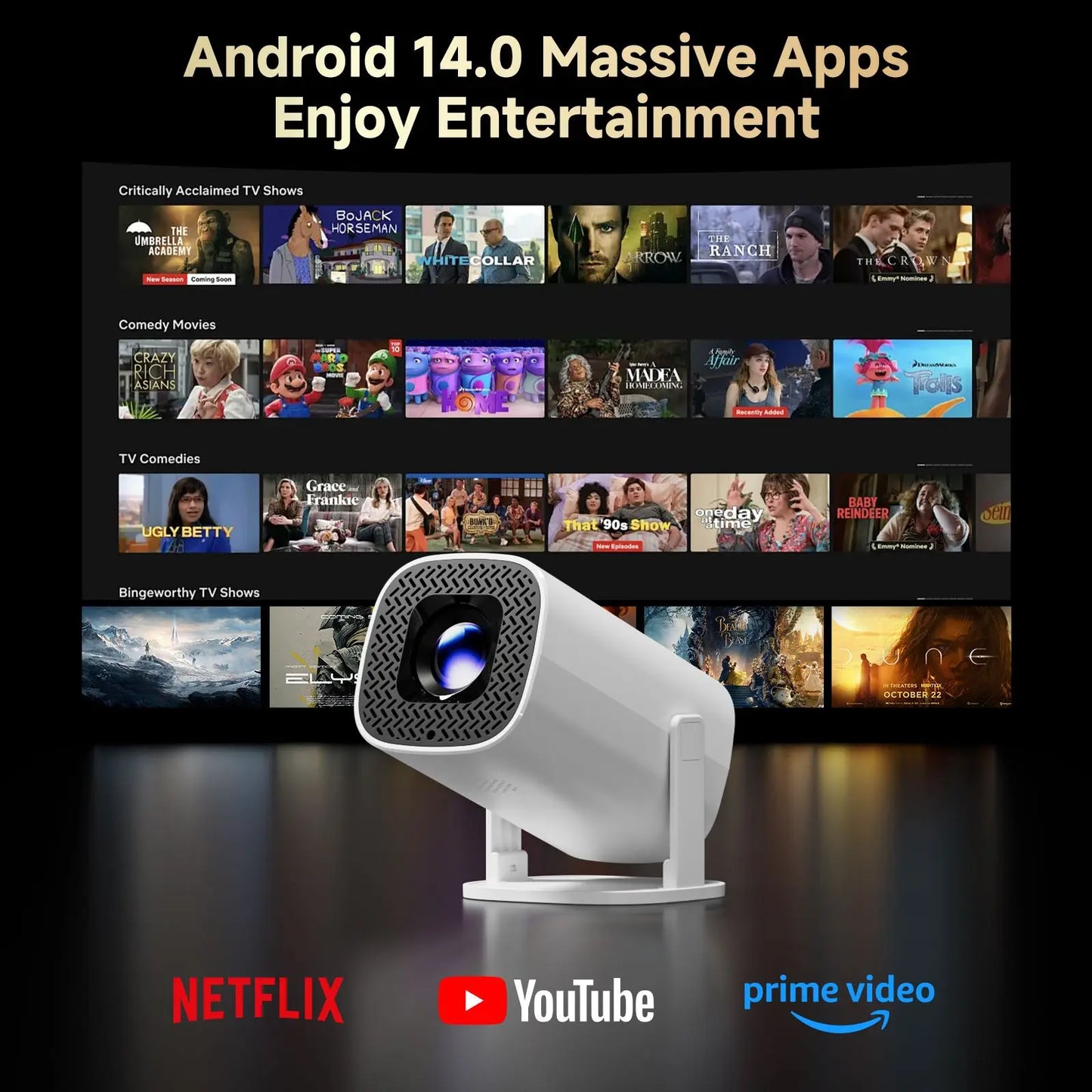 P30PRO Android 14 Smart Mini Projector Supports 4K HD Video