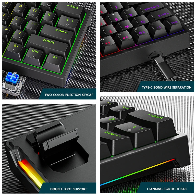 K620 Mini Gaming Mechanical Keyboard 61 Keys RGB Hotswap Type-C Wired - Dude Essentials