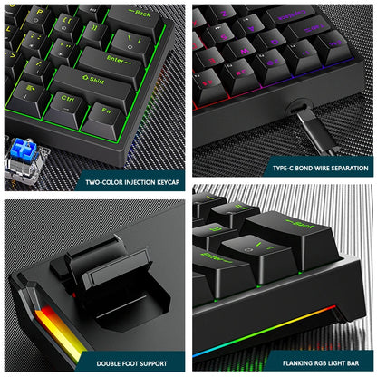 K620 Mini Gaming Mechanical Keyboard 61 Keys RGB Hotswap Type-C Wired - Dude Essentials