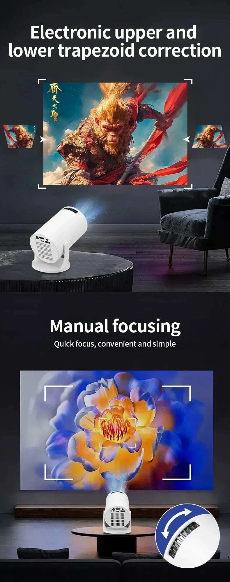 Mini 4K Portable Projector | 270° Rotatable Wi-Fi/Bluetooth | Wireless HDMI