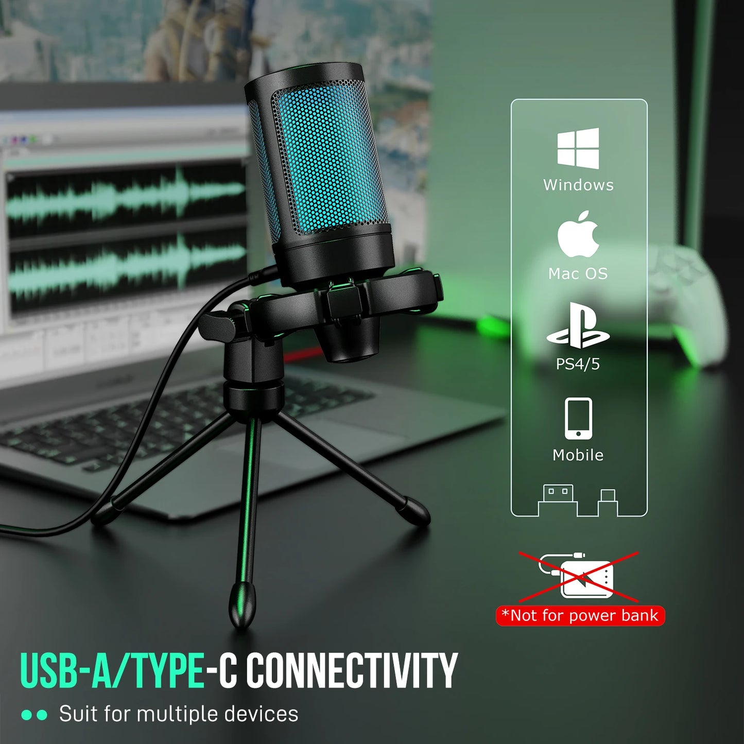 AmpliGame by FIFINE RGB USB Gaming Microphone with Light-touch Mute - Dude Essentials