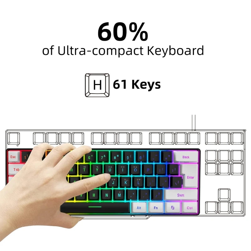 USB Wired Gaming Keyboard 61 Keys Compact Mini Keyboard - Dude Essentials