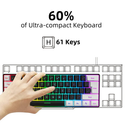 USB Wired Gaming Keyboard 61 Keys Compact Mini Keyboard - Dude Essentials
