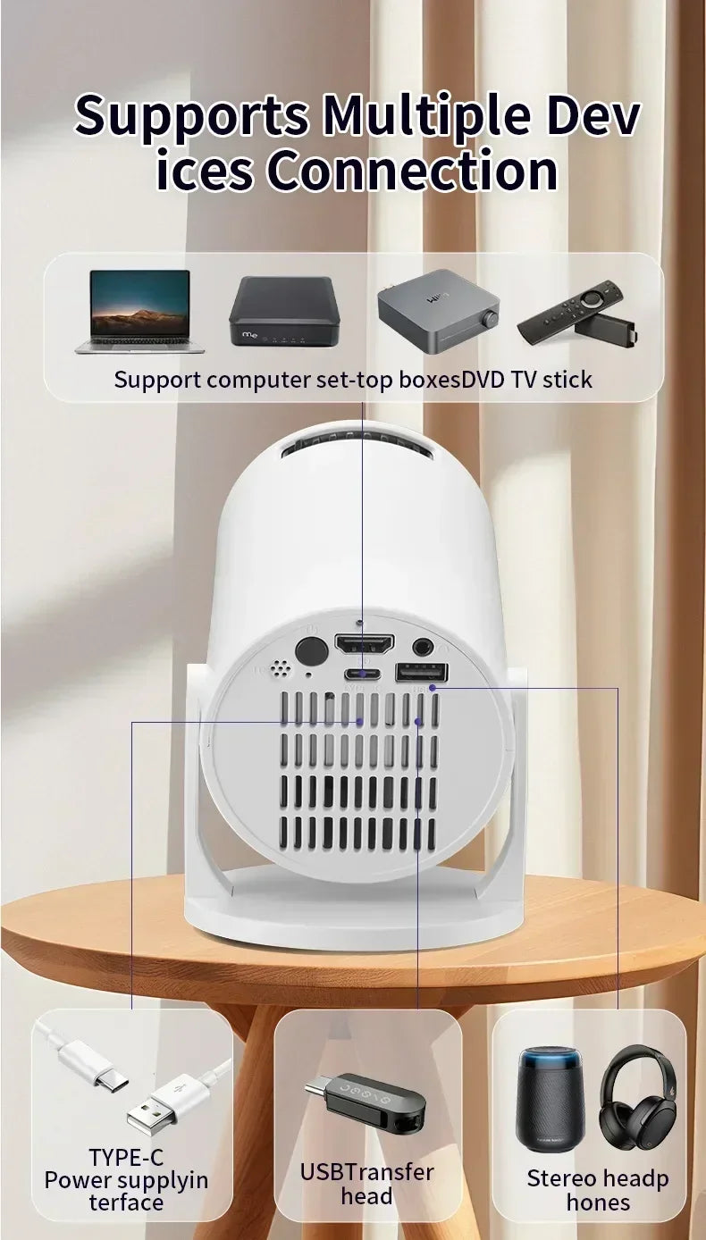 Mini 4K Portable Projector | 270° Rotatable Wi-Fi/Bluetooth | Wireless HDMI