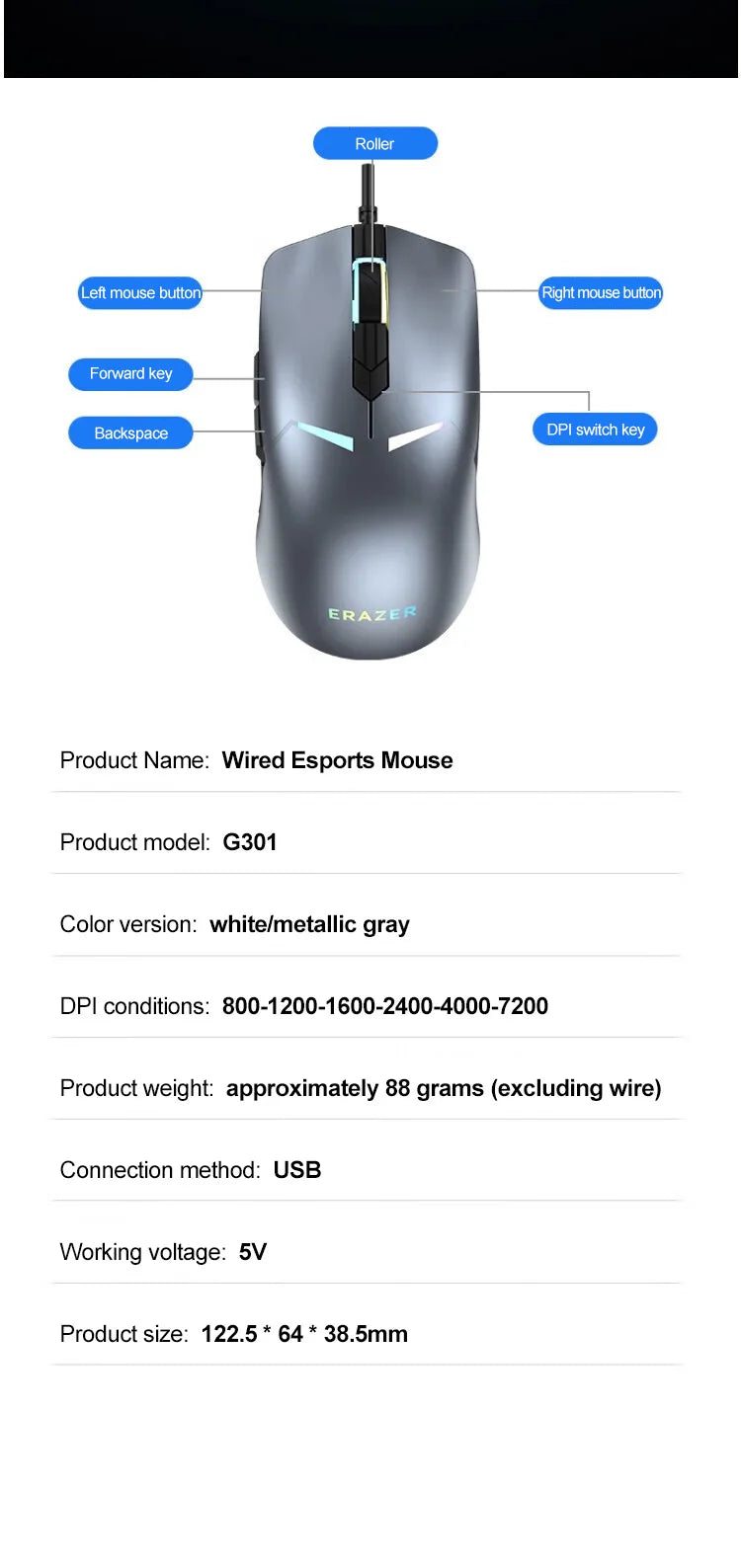 Erazer G301 The wired gaming mouse features an ergonomic design and adjustable DPI. - Dude Essentials