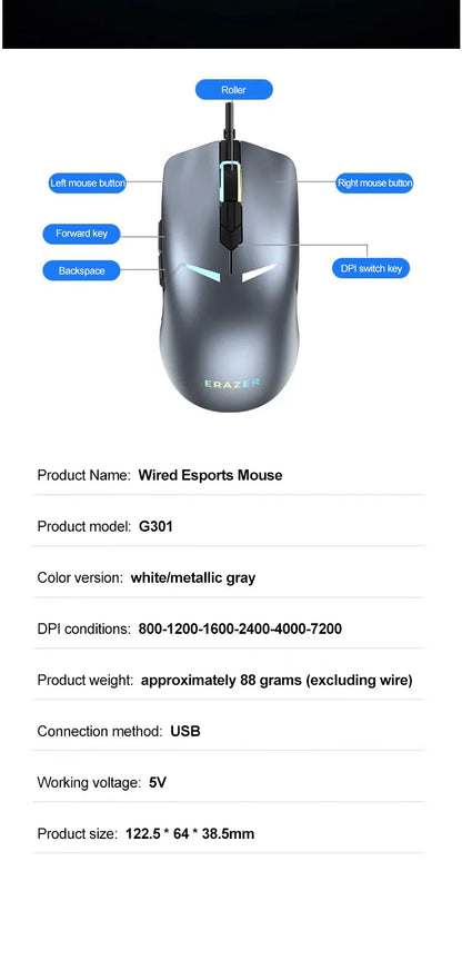Erazer G301 The wired gaming mouse features an ergonomic design and adjustable DPI. - Dude Essentials