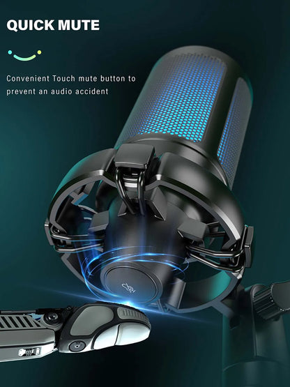 AmpliGame by FIFINE RGB USB Gaming Microphone with Light-touch Mute - Dude Essentials