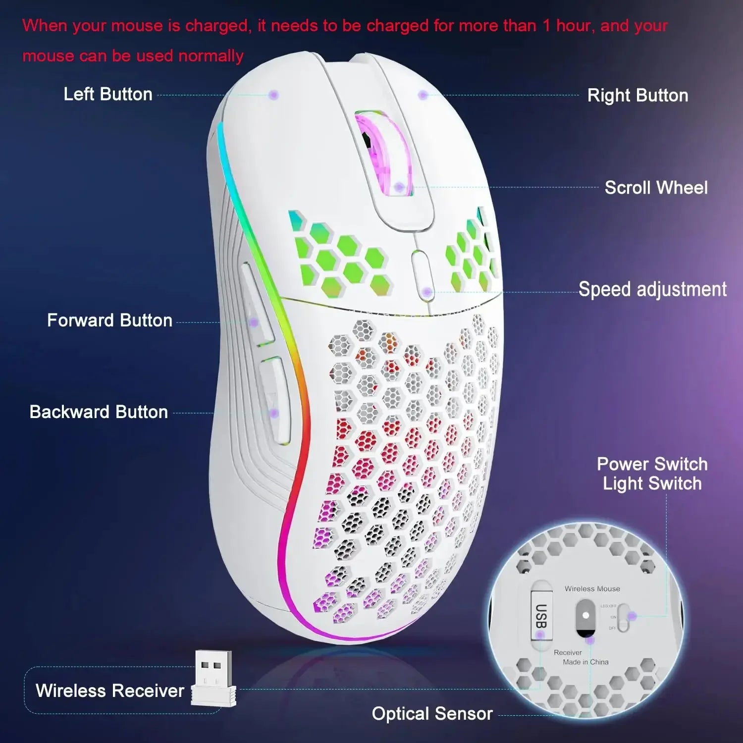 2.4G Wireless Gaming Mouse RGB Lighting Charging Mouse - Dude Essentials