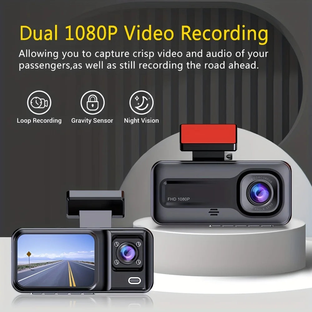 Dash Cam 1080P Car DVR Cam 2-lens Front Inside Night Vision Loop Recording Dash Recorder Wide Angle Recording - Dude Essentials