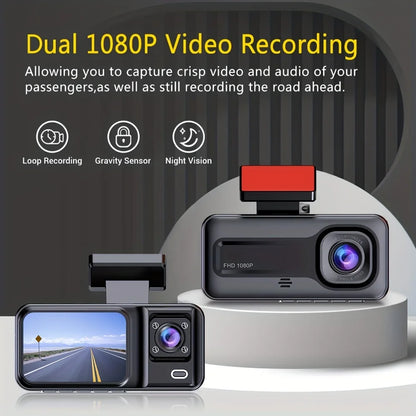 Dash Cam 1080P Car DVR Cam 2-lens Front Inside Night Vision Loop Recording Dash Recorder Wide Angle Recording - Dude Essentials