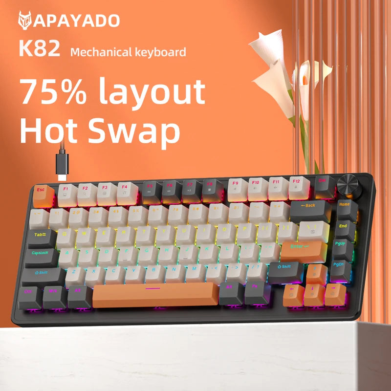 75% Mechanical Keyboard Wired with Media Knob, APAYADO Black Gaming Keyboard - Dude Essentials