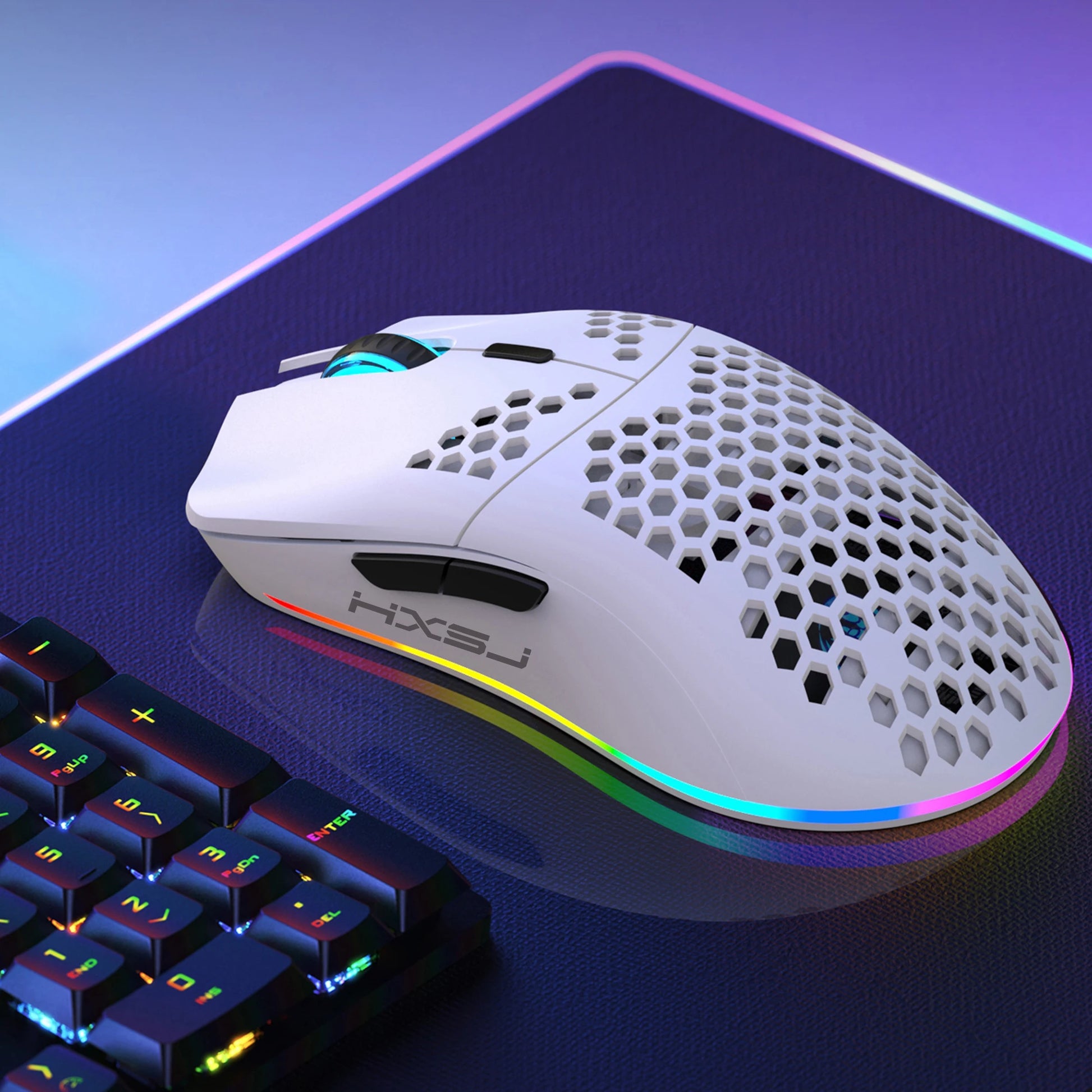 2.4G Wireless Gaming Mouse with RGB Lighting, Rechargeable Battery, Honeycomb Design - Dude Essentials