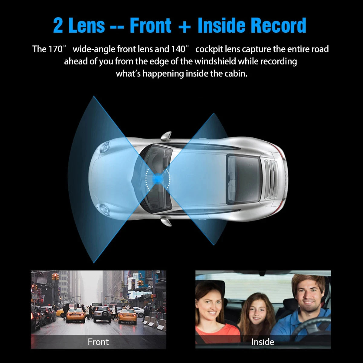 Dash Cam 1080P Car DVR Cam 2-lens Front Inside Night Vision Loop Recording Dash Recorder Wide Angle Recording - Dude Essentials