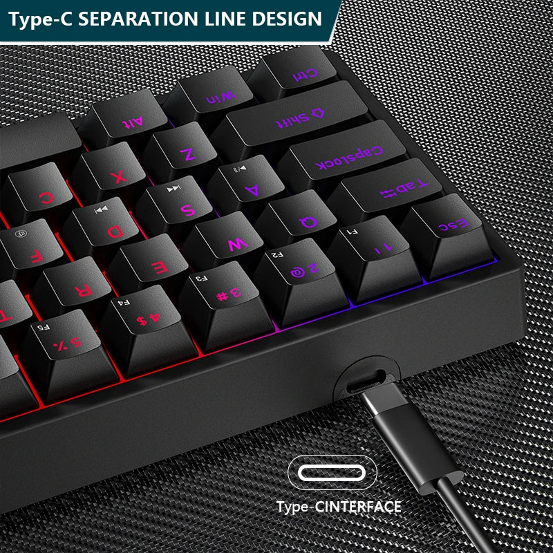 K620 Mini Gaming Mechanical Keyboard 61 Keys RGB Hotswap Type-C Wired - Dude Essentials