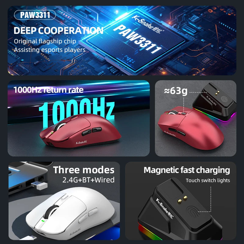 Lightweight Esports Gaming Mouse With Three-mode Wireless Bluetooth Charging - Dude Essentials